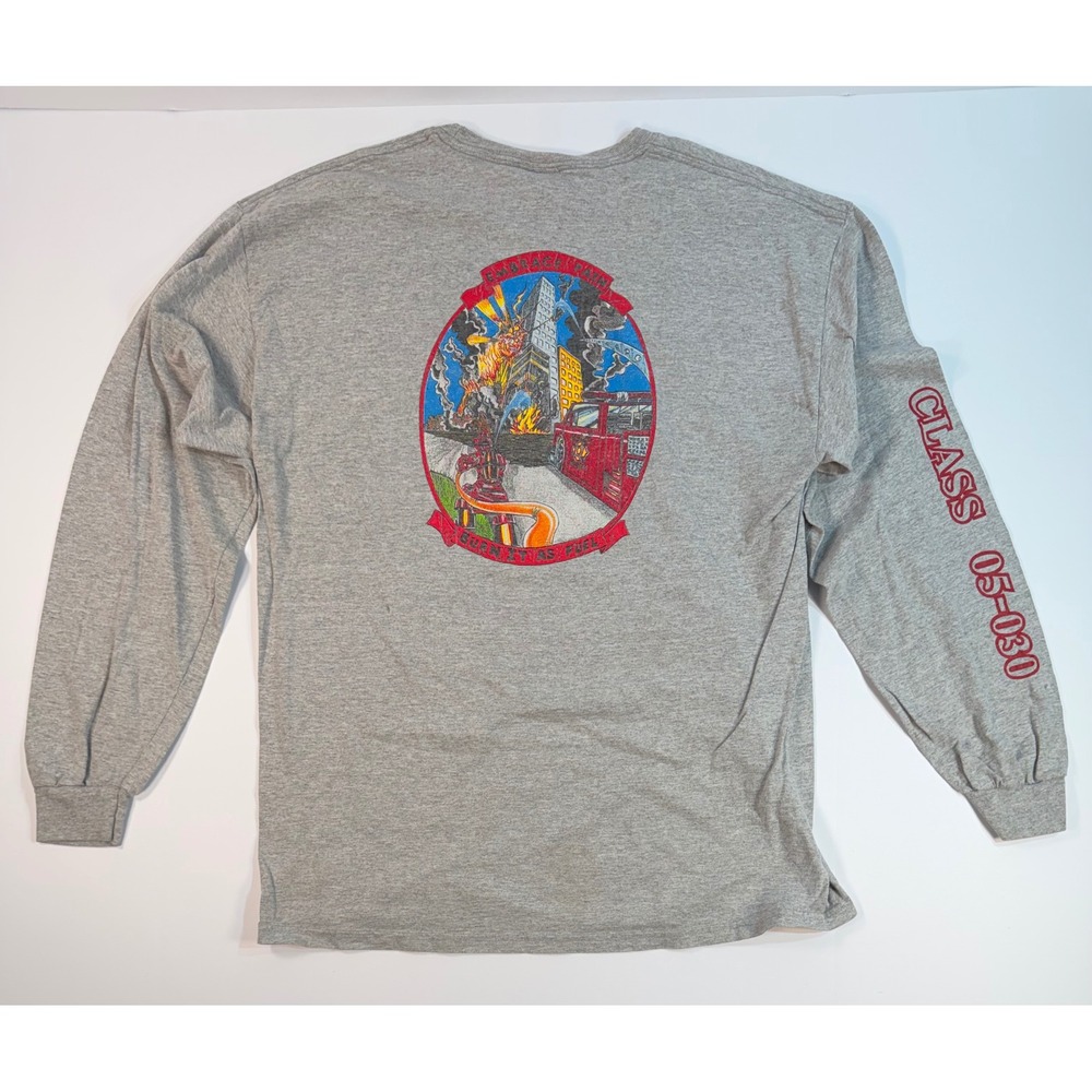 Hanes Heavyweight MDCFA Fire Fighter Class 05-030 Gray Long Sleeve Shirt Large